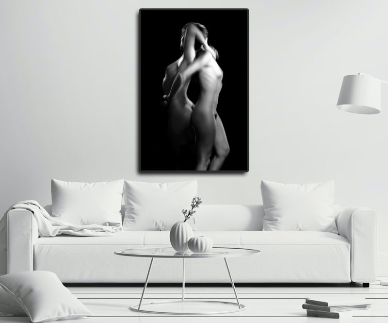 black and white photograph of naked couple by photographer alain schwarzstein on sale in the store of the gallery22