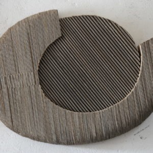 wall sculpture in fluted cardboard on wood by Pierre Ribà on sale in the blind of the gallery 22