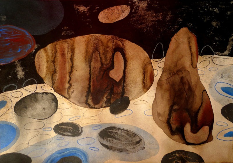 desert lunaire technique mixte sur papier art d'enrique mestre-jaime disponible dans la boutique en ligne de la galerie 22
