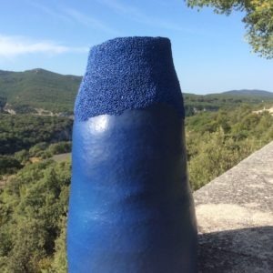 blue cocoon stoneware sculpture by christiane filliatreau