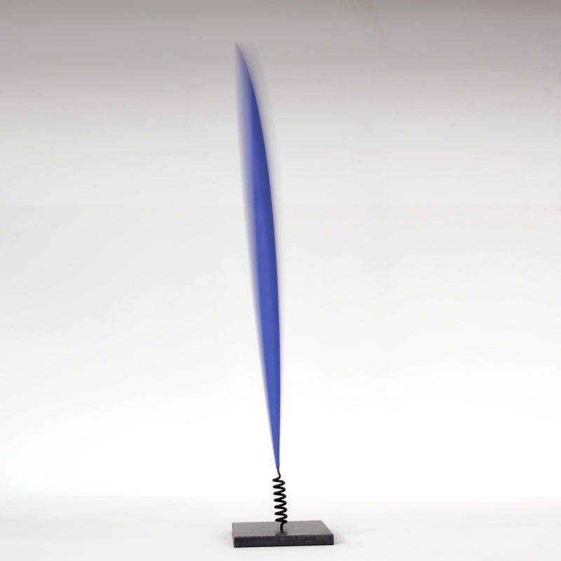 blue feather mobile metal sculpture by francis guerrier on sale in the online shop of gallery 22.
