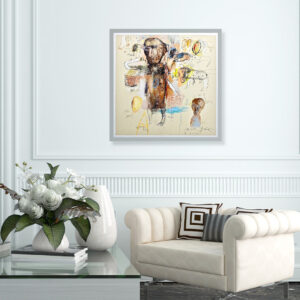 technique mixte abstraite de Jean Louis Bessède dans intérieur contemporain