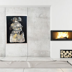 technique mixte abstraite de Jean Louis Bessède dans intérieur contemporain
