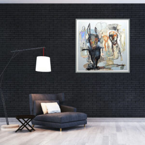 technique mixte abstraite de Jean Louis Bessède dans intérieur contemporain