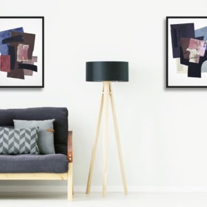 collages sur papier bleu, marron et rouge de raymond guerrier