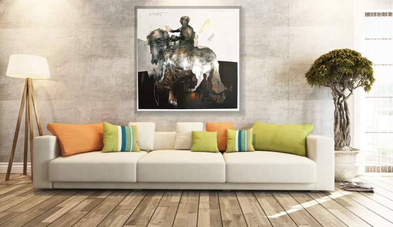 le cavalier est une peinture acrylique de jean louis bessede artiste peintre disponible dans le store de la galerie 22
