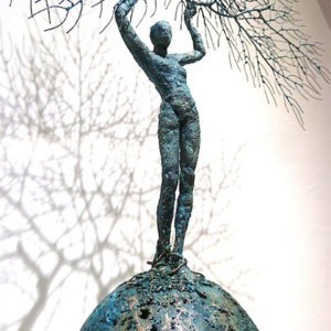 contemporary figurative sculpture in copper on a base for sale in the online shop of the gallery 22