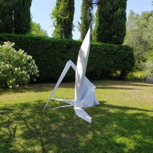 white metal sculpture for garden by sebastien zanello on sale in the online shop of gallery 22