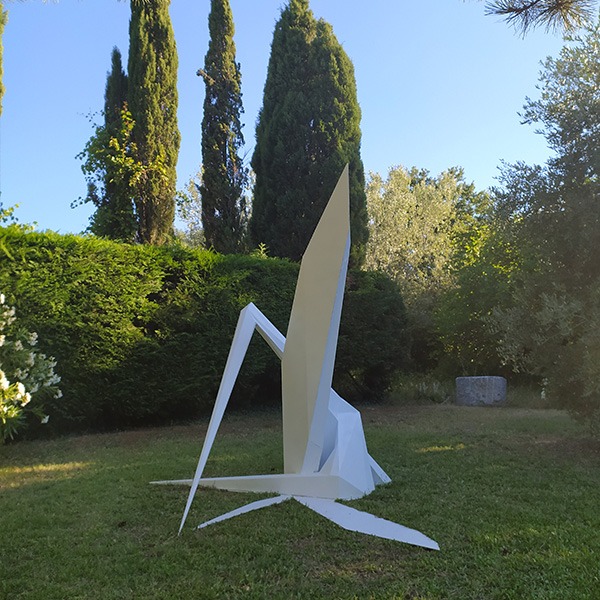 white metal sculpture for garden by sebastien zanello on sale in the online shop of gallery 22