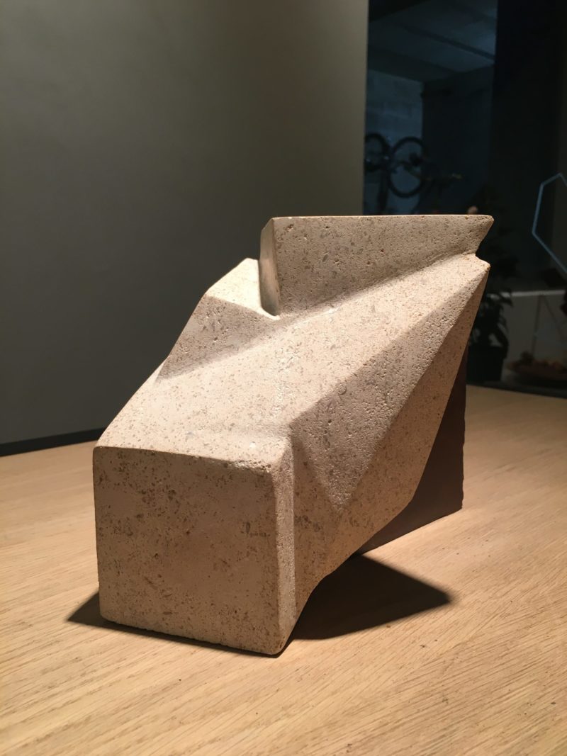 sculpture in steel and burgundy stone by sebastien zanello on sale in the online shop of gallery 22