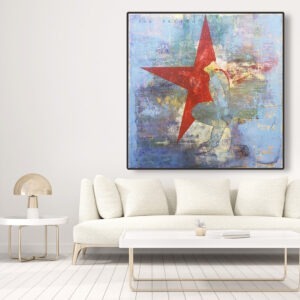 peinture acrylique contemporaine etoile rouge et fond bleu grand format de philippe croq in situ