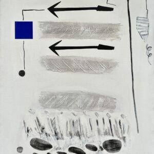 white and blue acrylic abstract painting on canvas by danielle prijikorski