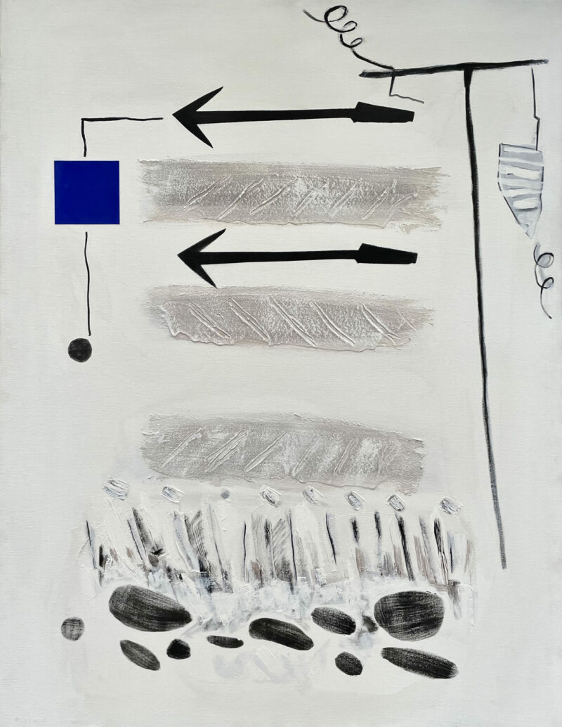 white and blue acrylic abstract painting on canvas by danielle prijikorski