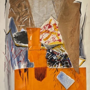 contemporary acrylic painting orange , collage on canvas large size by danielle pijikorski