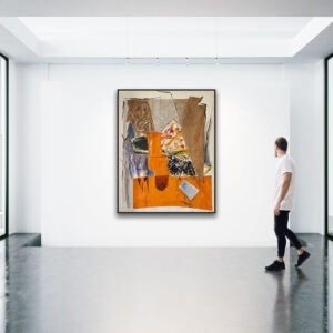 contemporary acrylic painting orange , collage on canvas large size by danielle pijikorski