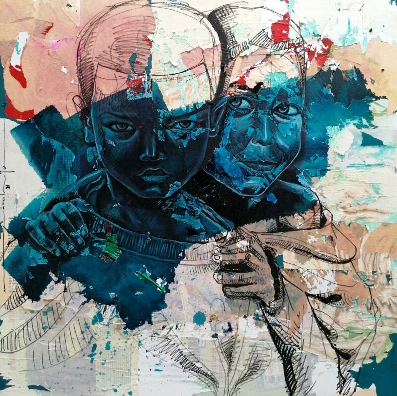 peinture acrylique sur toile regard d'enfant de marcelin yao