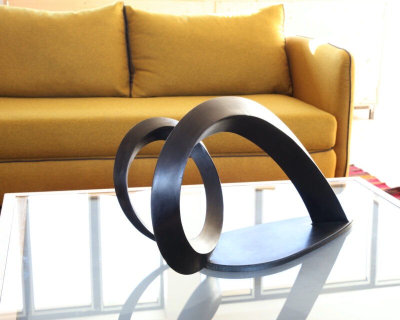 contemporary sculpture in black patinated steel by francis guerrier