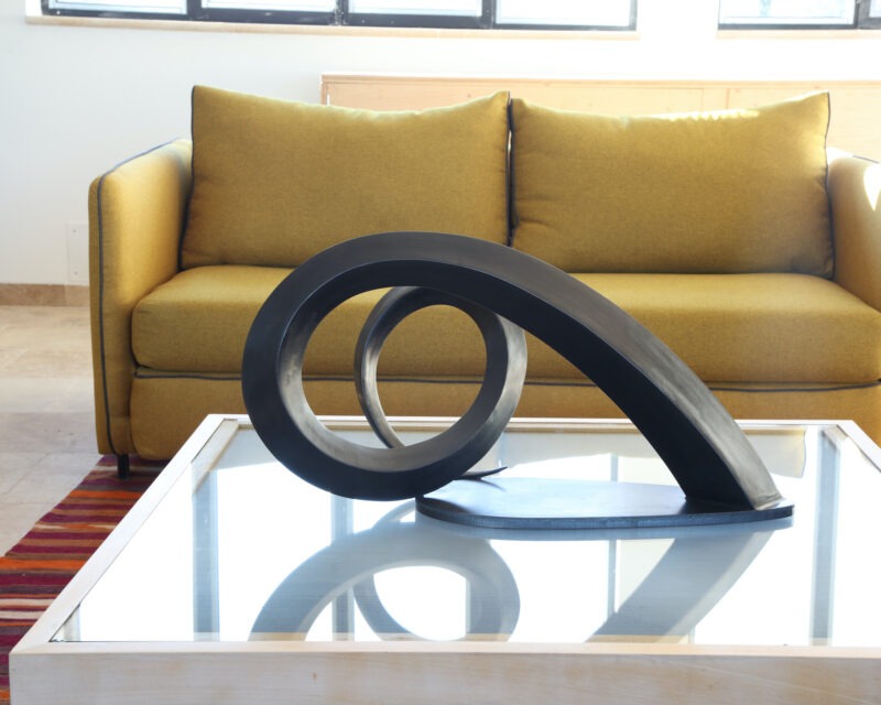 contemporary sculpture in black patinated steel by francis guerrier