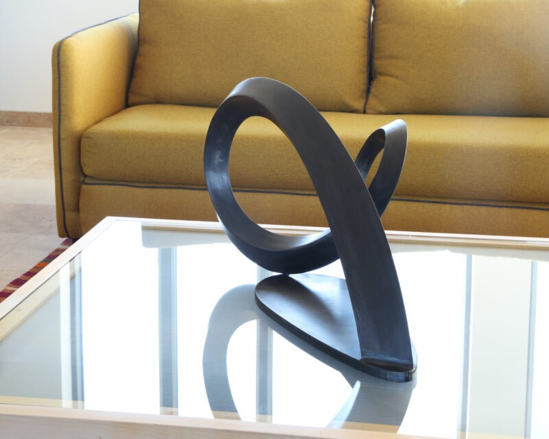 contemporary sculpture in black patinated steel by francis guerrier