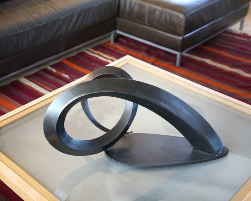 contemporary sculpture in black patinated steel by francis guerrier