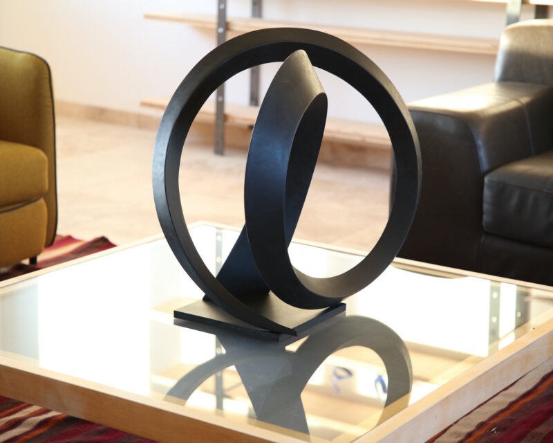 contemporary sculpture in black patinated aluminium by francis guerrier
