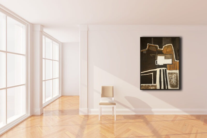 Andalusia oil painting on black canvas brown white large size painting by raymond guerrier in situ