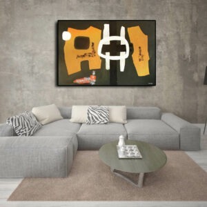 mali I huile sur toile noire orange blanche peinture grand format de raymond guerrier in situ