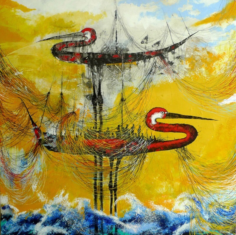 le naufrage est une peinture acrylique couleur vive sur toile d enrique mestre jaime