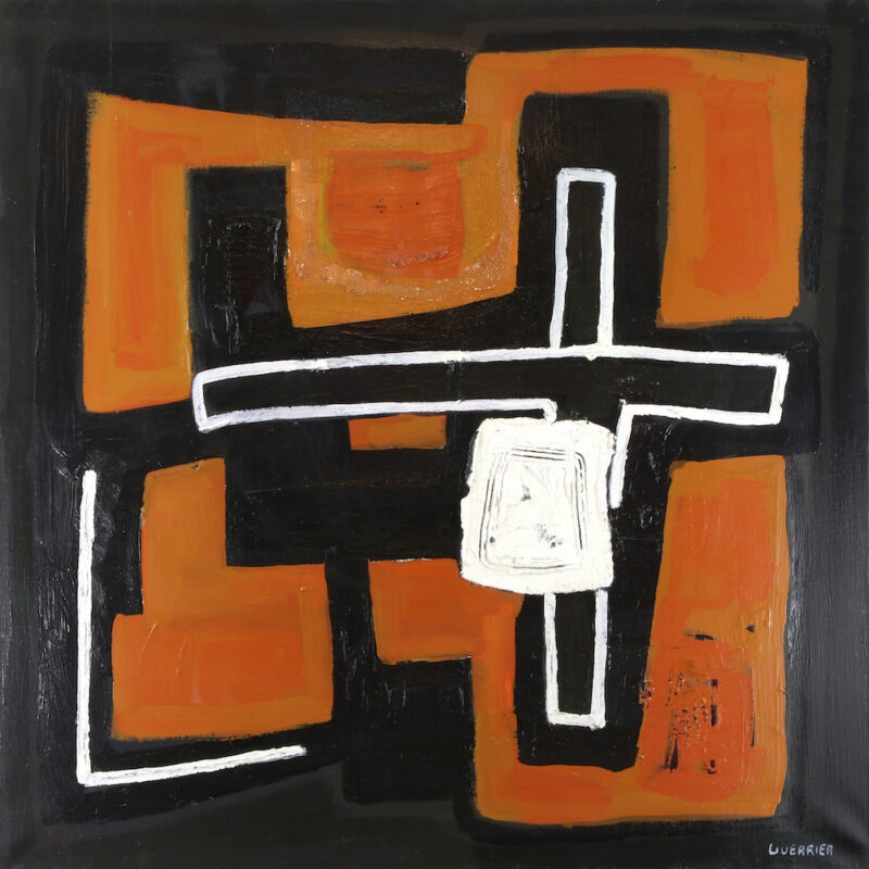 peinture moderne et contemporaine de raymond guerrier , huile sur toile noire, blanche et orange