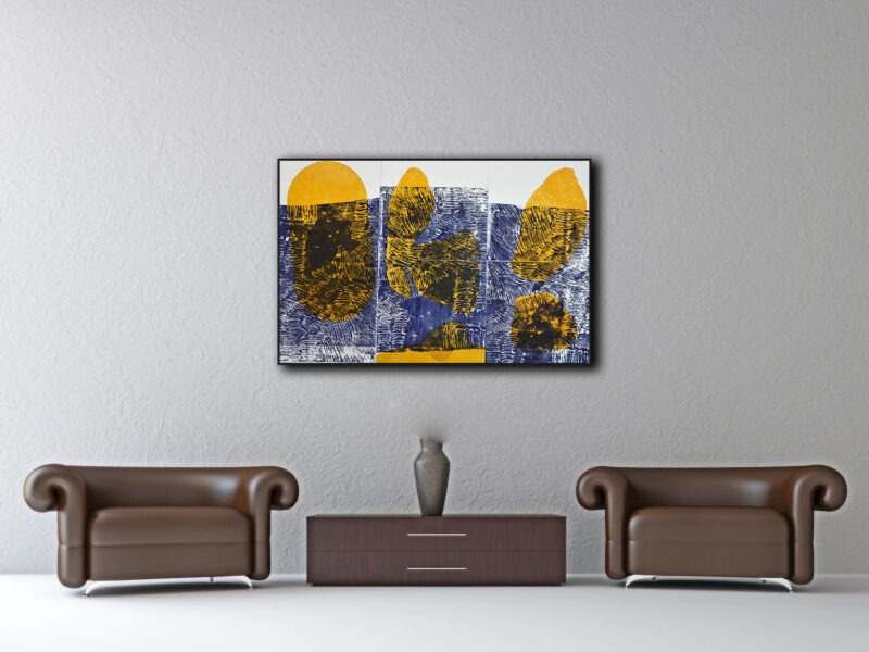 gravure de julien allegre bleue et jaune in situ