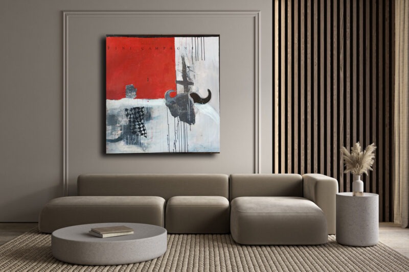 peinture acrylique contemporaine blanche ,rouge et noir sur bois de philippe croq in situ