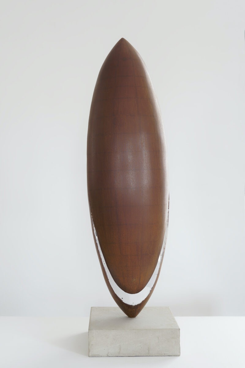 sculpture contemporaine en corten et inox poli de felix valedlievre