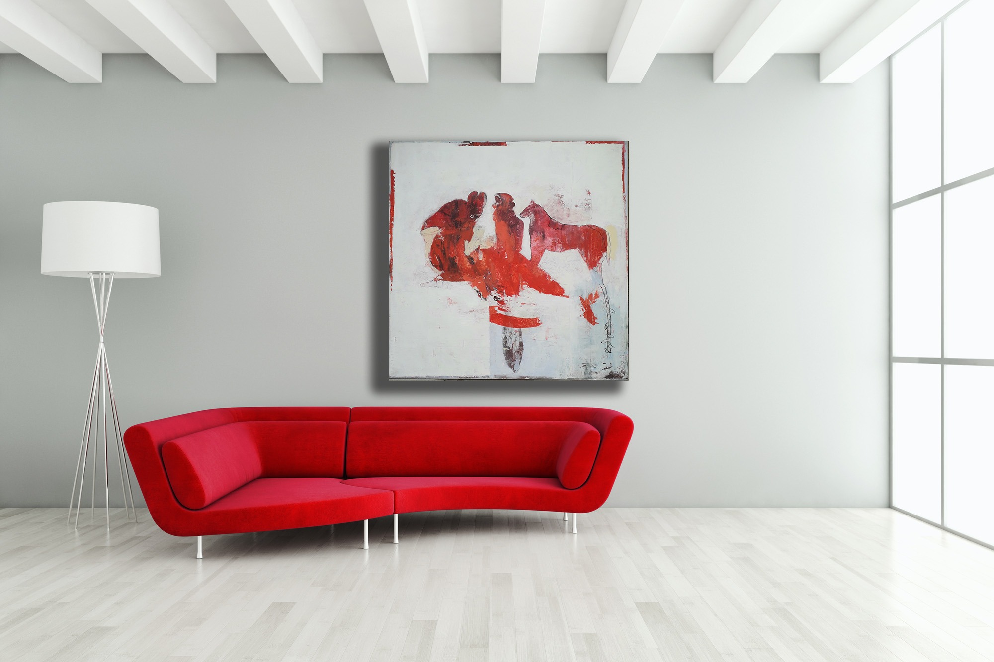 peinture acrylique sur papier rouge et blanche de philippe croq