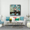 peinture figurative contemporaine base de vert clair et rose et blanc de sveta marlier in situ